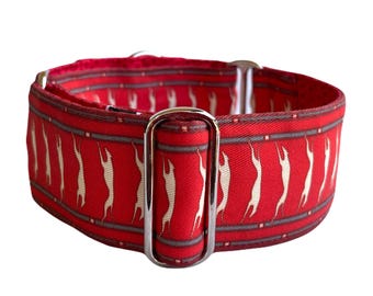 Hound Collection Martingale Collar, Wide Dog Collar, Leads, House Collar & Sets - Leaping Hounds Red