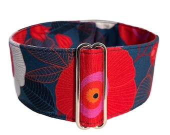 Jocelyn Proust Martingale Dog Collar, 1.5 or 2” wide, House Collar & Lead Sets, Greyhound, Sighthound Collar - Wild Rosella