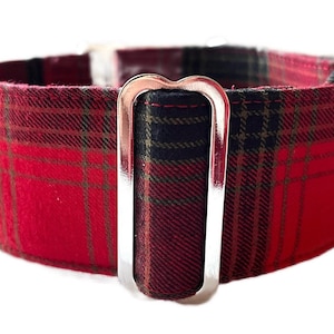 Collier martingale pour chien, 1,5 po. ou 2 po. de large, collier pour chien lévrier, whippet ou lévrier - Tartan rouge