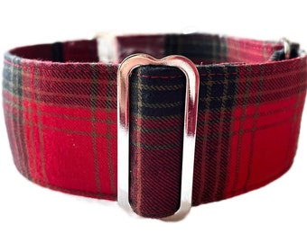 Martingale Dog Collar, 1.5” or 2” Wide, Greyhound, Whippet or Sighthound Dog Collar - Big Red Tartan