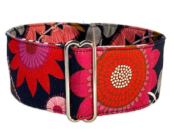 Jocelyn Proust Martingale Dog Collar, 1.5 or 2” wide, House Collar & Lead Sets, Greyhound, Sighthound Collar - Summer Wild Flowers