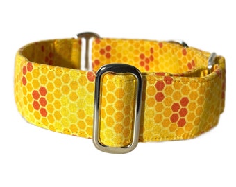 Martingale Dog Collar, 1.5” Wide Sighthound Dog Collar, Greyhound, Whippet Collar - Golden Honeycomb