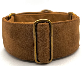 Luxe Faux Suede Martingale Collar, 1.5” or 2” Wide Martingale, Greyhound, Whippet or Sighthound Dog Collar - Caramel Tan