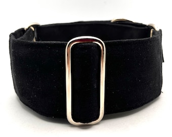 Luxe Suede Martingale Collar, 1.5” or 2” Wide Martingale, Greyhound, Whippet or Sighthound Dog Collar - Black Magic