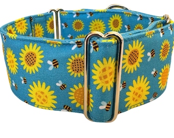 Martingale Dog Collar, Wide Collar, House Collar & Lead Sets, Greyhound, Sighthound Collar - Bee Happy