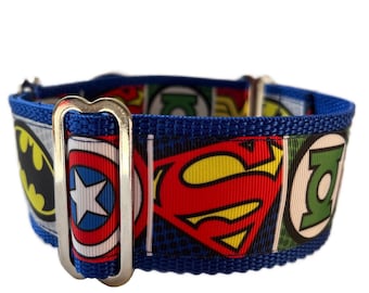 Martingale No-Slip Collar, 1.5” or 2” Wide, Sighthound Dog Collar, Greyhound, Whippet Collar - Superhero’s