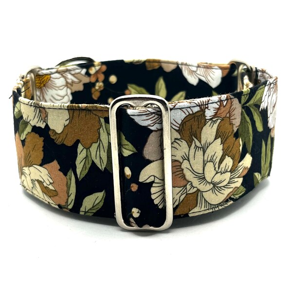 Martingale No-Slip Collar, 1.5” or 2” Wide, Sighthound Dog Collar, Greyhound, Whippet Collar -Evening Peony