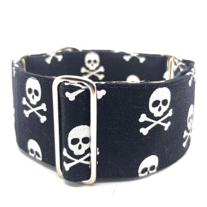 Collier martingale pour chien 1,5 po. ou 2 po. Ensembles collier martingale pour chien et laisse, collier lévrier, whippet, lévrier - tête de mort Cyril