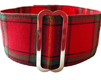 Martingale Dog Collar, 1.5” or 2” Wide, Greyhound, Whippet or Sighthound Dog Collar - Red Tartan 1