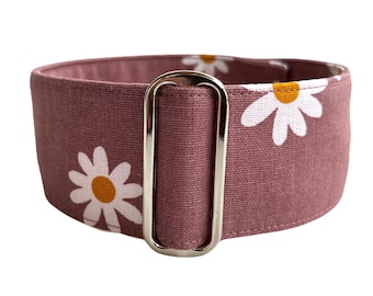 Daisy Martingale Dog Collar, Wide Collar, House Collar & Lead Sets, Greyhound, Sighthound Collar - Dusty Pink