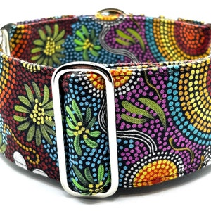 Indigenous Aboriginal Martingale Dog Collar or Matching Sets,  Greyhound Sighthound Collar - Budgerigar Dreaming 2