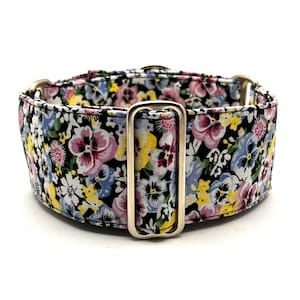 Martingale No-Slip Collar, 1.5” or 2” Wide, Sighthound Dog Collar, Greyhound, Whippet Collar - Pansies