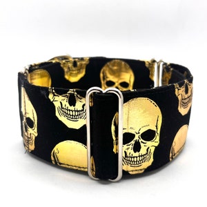Martingale Dog Collar, 2” Wide, Greyhound, Whippet, Sighthound Dog Collar - Sid the Skull