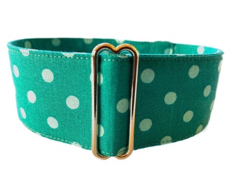 Martingale Dog Collar, 1.5” or 2” Wide, House Collars & Leads to Match,  Greyhound, Whippet, Sighthound Dog Collar - Turquoise Dotty