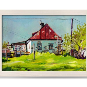 Weißes Bauernhaus mit rotem Dach auf dem grünen HügelPortrait | Etsy