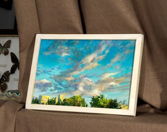 油絵(空) 青空、雲の油絵、夕空の絵、空の油絵、明るい絵、空の雲、油絵の習作