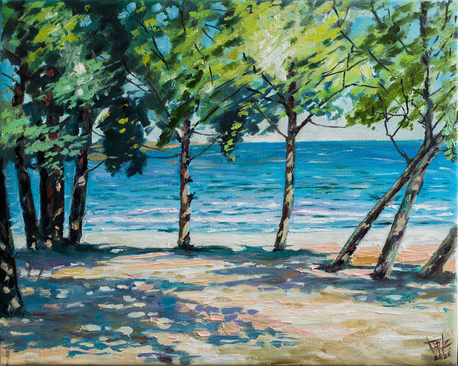 Beach oil painting Colorful trees oil painting Original oil Etsy