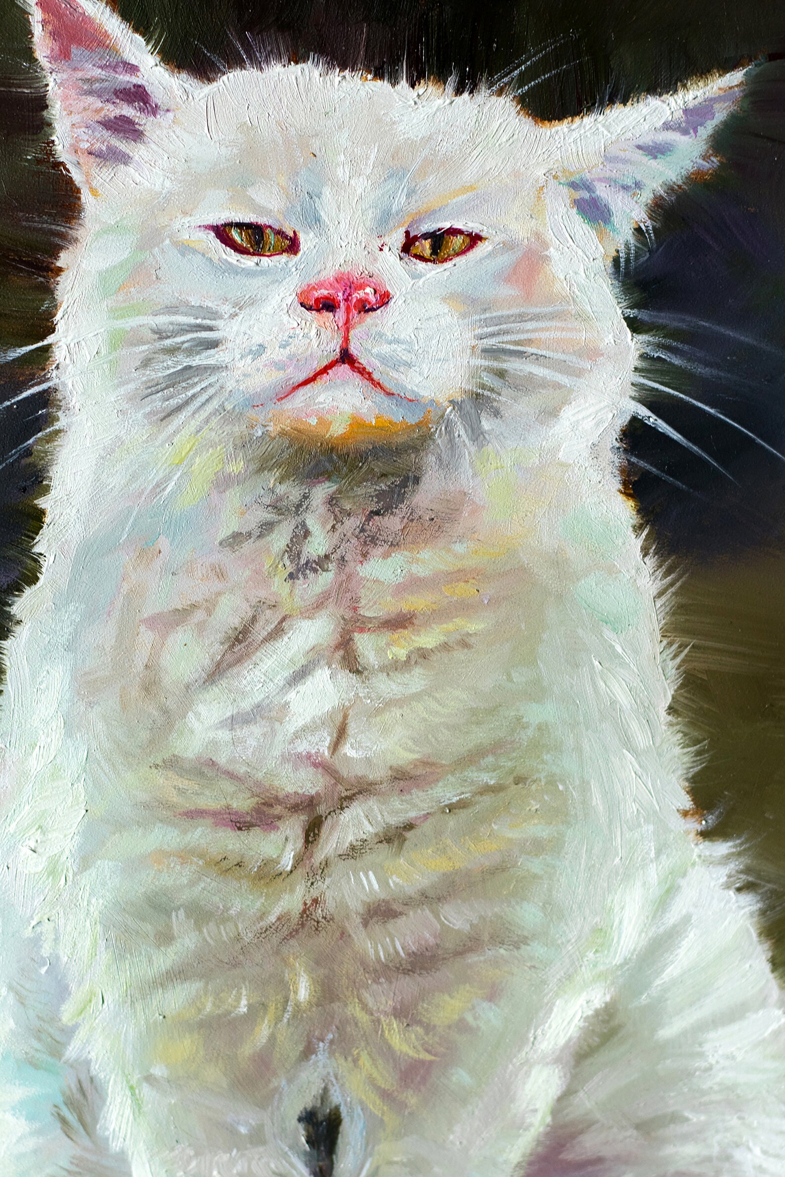 Weiße flauschige Katze Öl auf Hardboard Malerei Original | Etsy