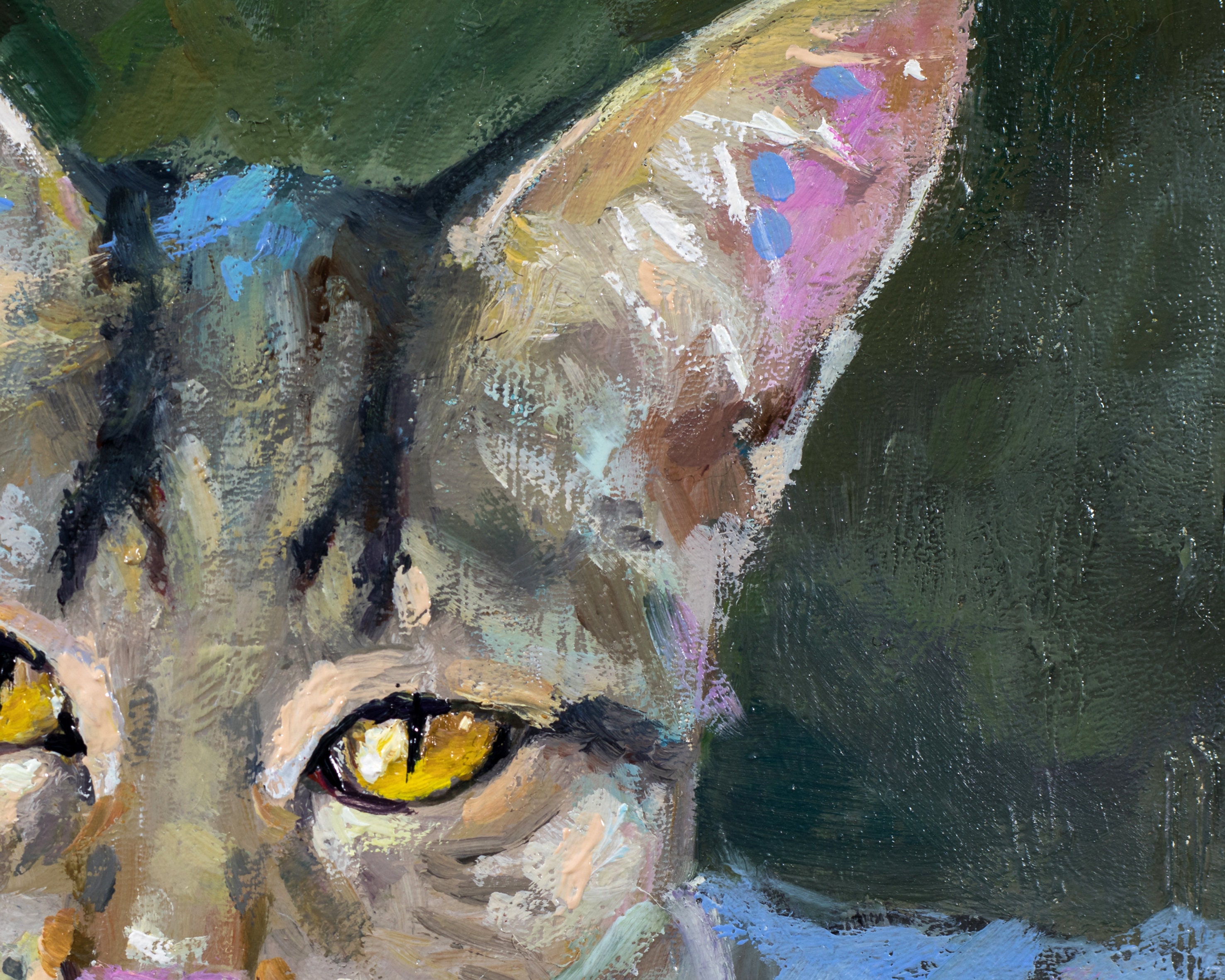 油絵　ネコ ハードボードに描かれた灰色の猫の油絵、ウクライナの芸術、オリジナル