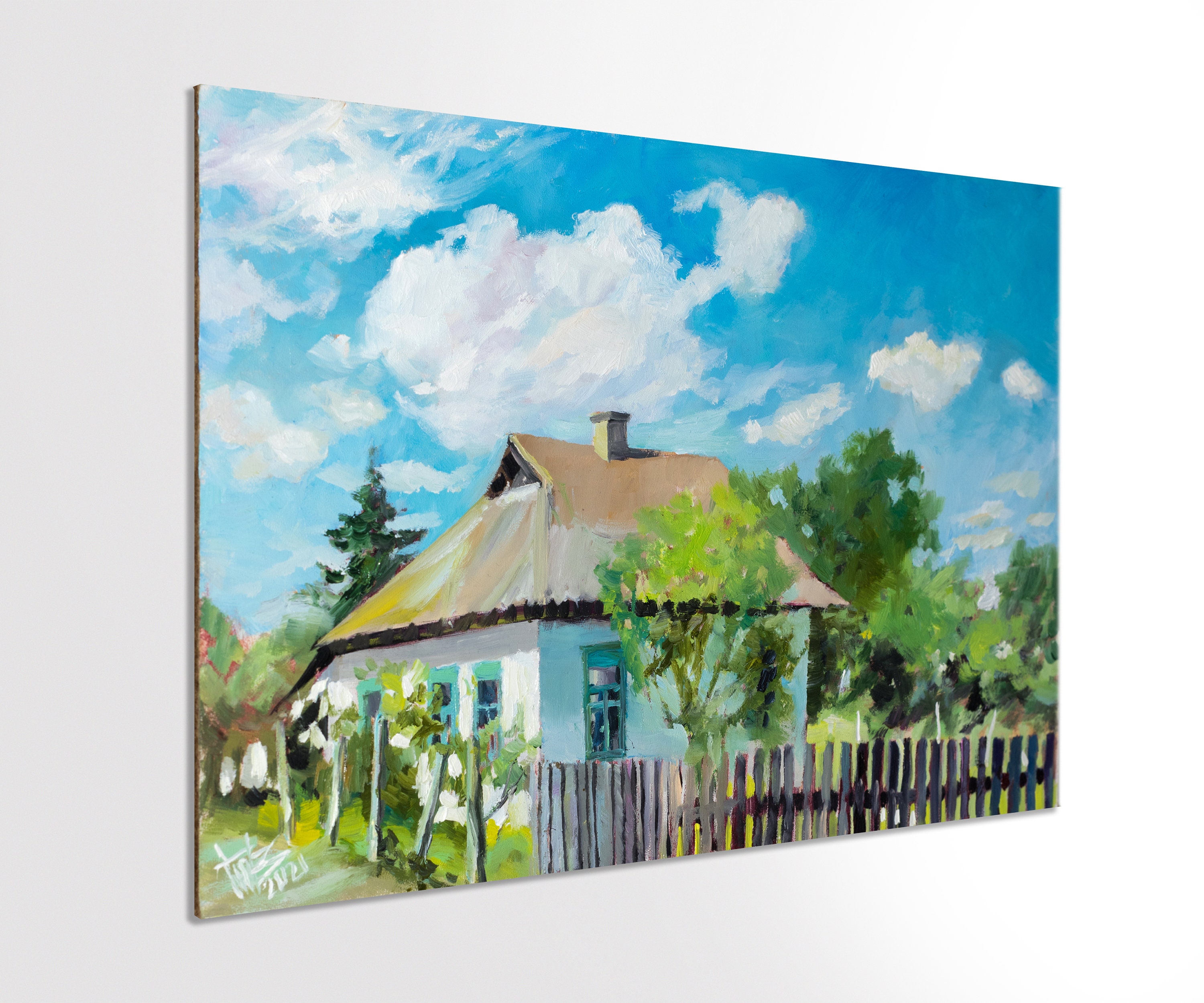 Altes Haus mit weißen Wänden Original Ölgemälde | Etsy