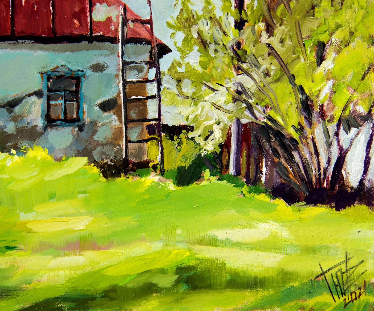 Weißes Bauernhaus mit rotem Dach auf dem grünen HügelPortrait | Etsy