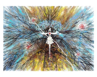Orange Red Yellow Blue original abstract oil on canvas painting, Attack on the Energy System Ukraine art, Abstract composition art