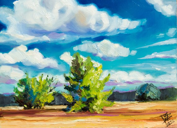 Bright Field Landscape Dramatic Clouds Painting Original Oil Etsy Bright Field Landscape Dramatic Clouds Painting Original Oil Etsy