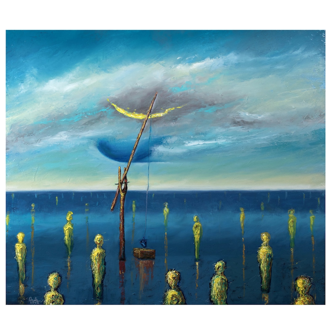 オリジナルのシュルレアリスムアート、海の幽霊の油絵、コンセプ