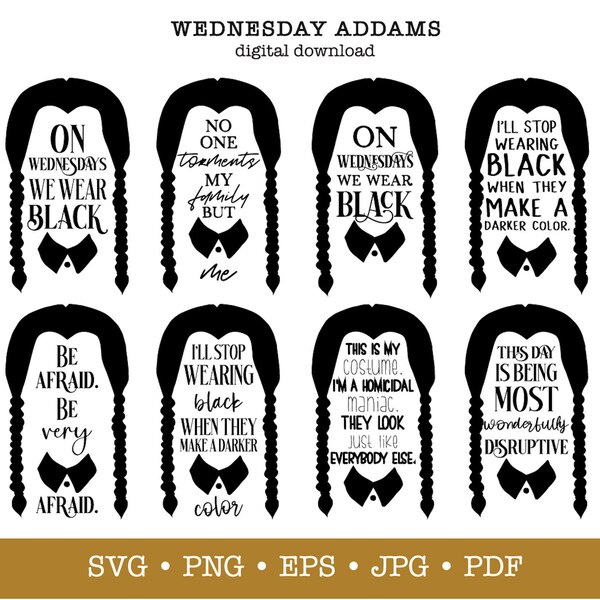 Wednesday Addams SVG Bundle, Addams Family SVG, Halloween png, Unisex Shirt PNG, Cut File for Cricut