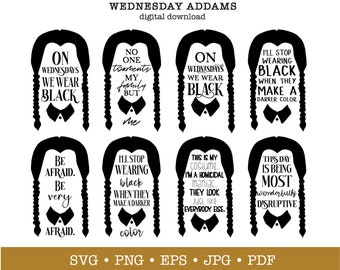 Wednesday Addams SVG Bundle, Addams Family SVG, Halloween Png, Unisex Shirt  PNG, Cut File for Cricut 