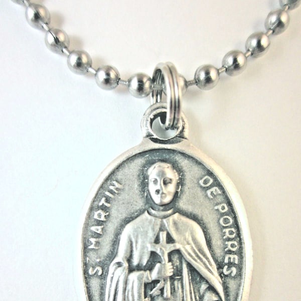 Collier avec pendentif médaille Saint Martin de Porres 24" boule de chaîne de boîte-cadeau et carte de prière