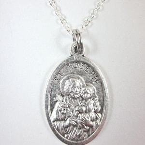 St Joseph / Holy Family Medal Italy Pendant Necklace Ladies 20&quot; Chain Gift Box & Prayer Card