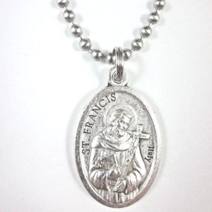 St Francis of Assisi Medal Italy Pendant Necklace 24&quot; Ball Chain Gift Box & Prayer Card