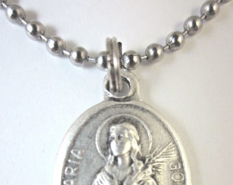 St Maria Goretti Medal Pendant Necklace 24" Ball Chain Gift Box & Prayer Card