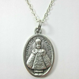 Infant of Prague / Guardian Angel Medal Pendant Necklace Ladies 20&quot; Chain Gift Box & Prayer Card