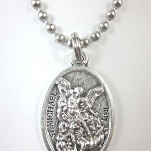 St Michael Archangel /Guardian Angel Medal Italy Pendant Necklace 24&quot; Ball Chain Gift Box & Prayer Card