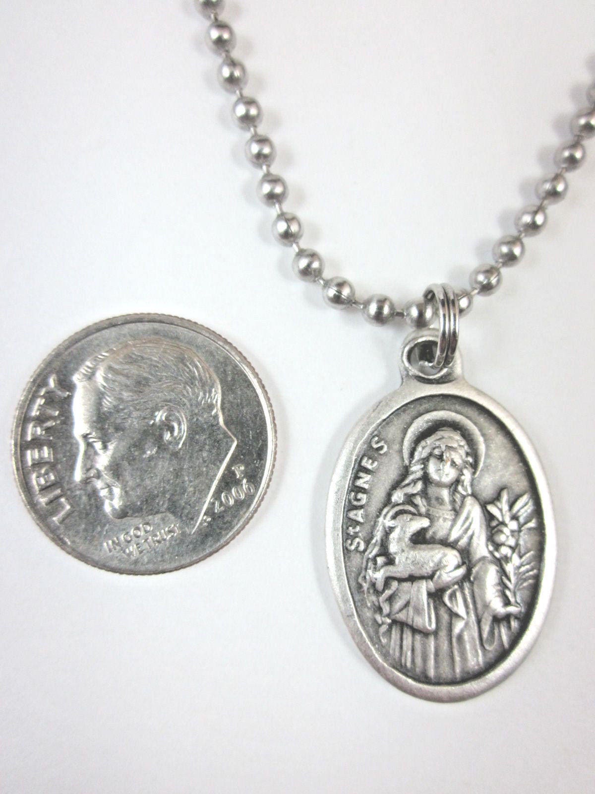 St Agnes of Rome Medal Italy Pendant Necklace 24" Ball Chain Gift Box ...
