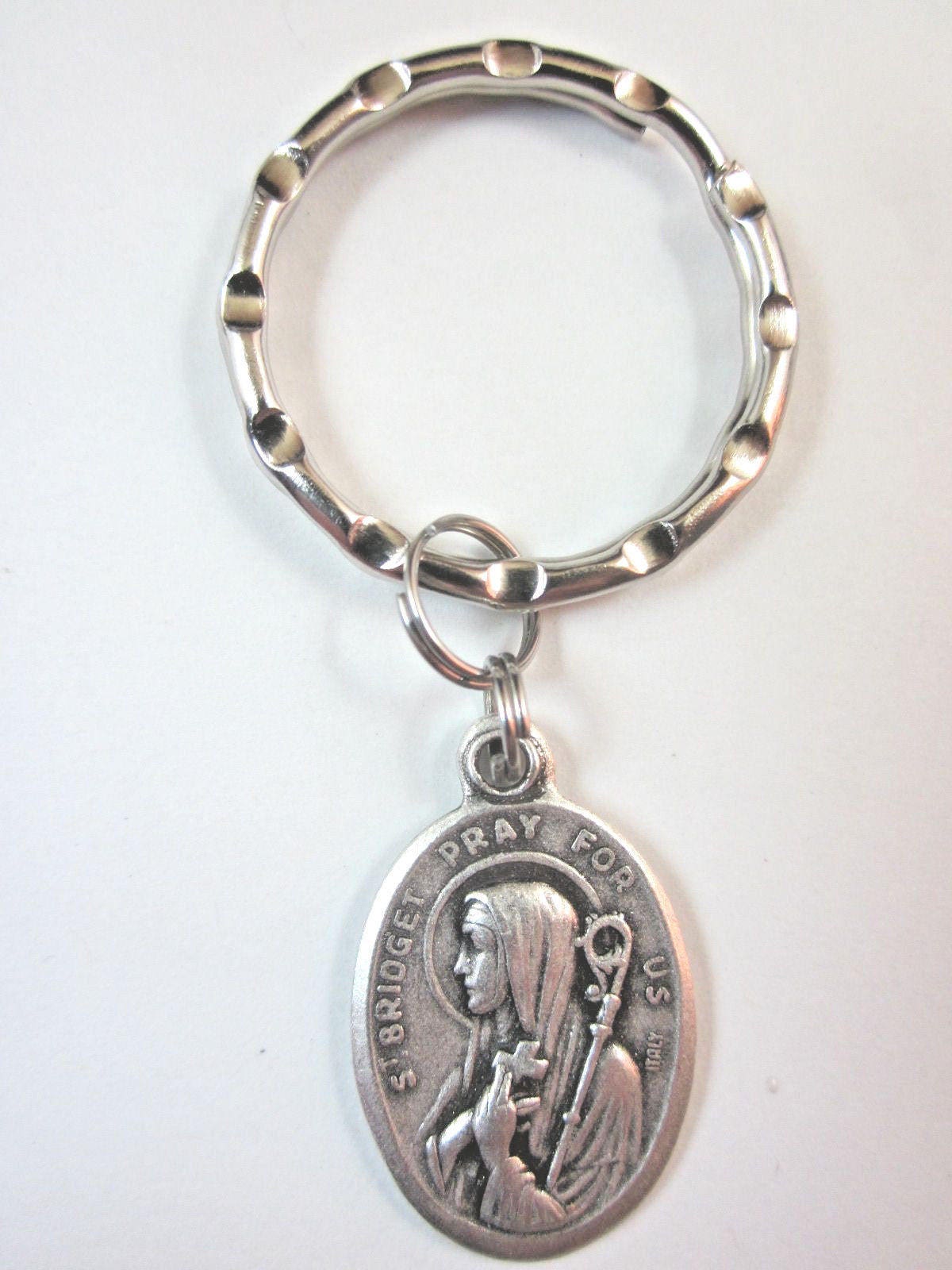 St Bridget ( Brigid ) Medal Italy Key Ring Gift Box & Prayer Card