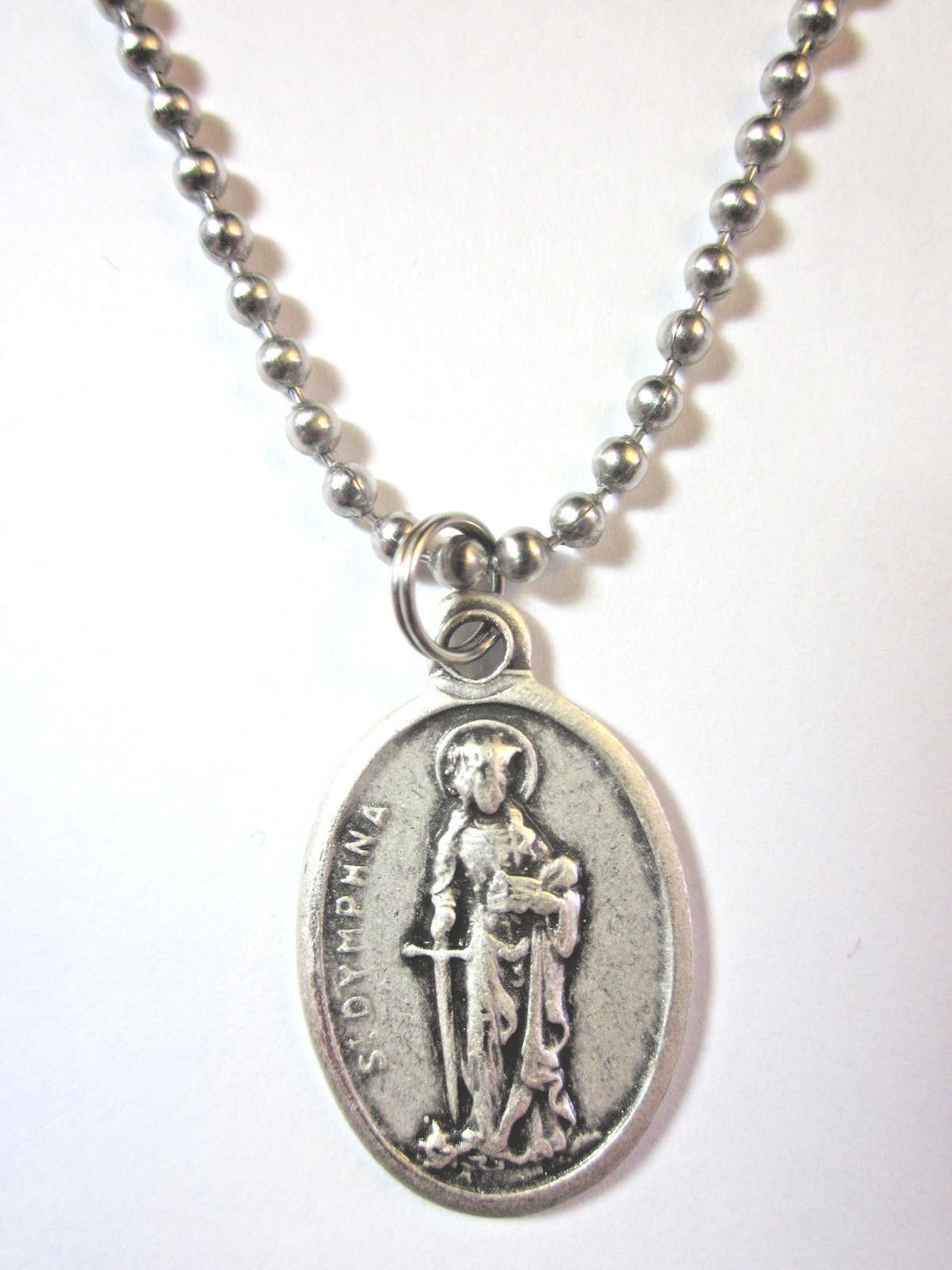 St Dymphna Medal Italy Pendant Necklace 24" Ball Chain Gift Box ...