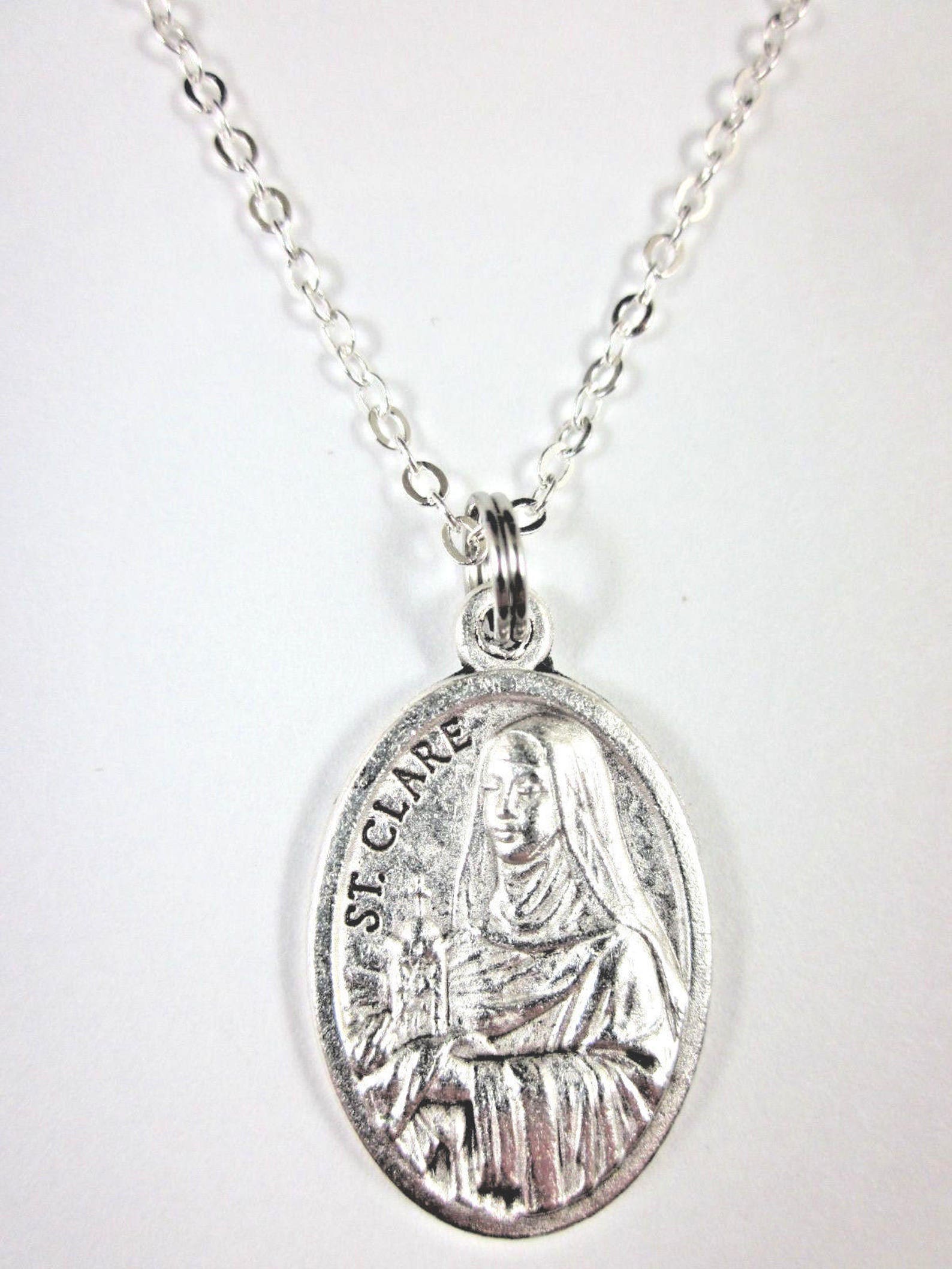 St Francis / St Clare of Assisi Medal Italy Pendant Necklace Ladies 20 ...