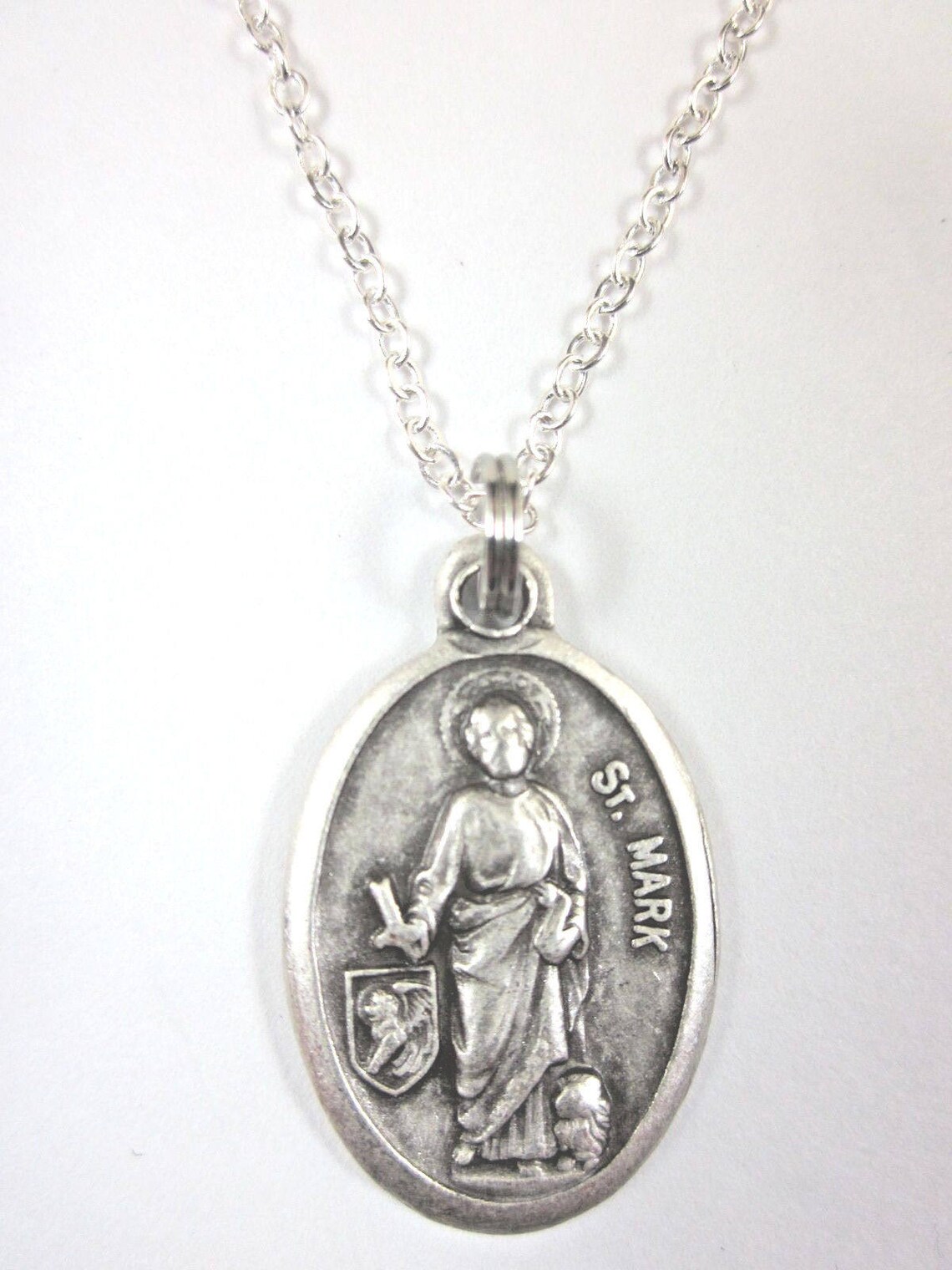 St Mark Medal Italy Pendant Necklace Ladies 20" Chain Gift Box & Prayer ...