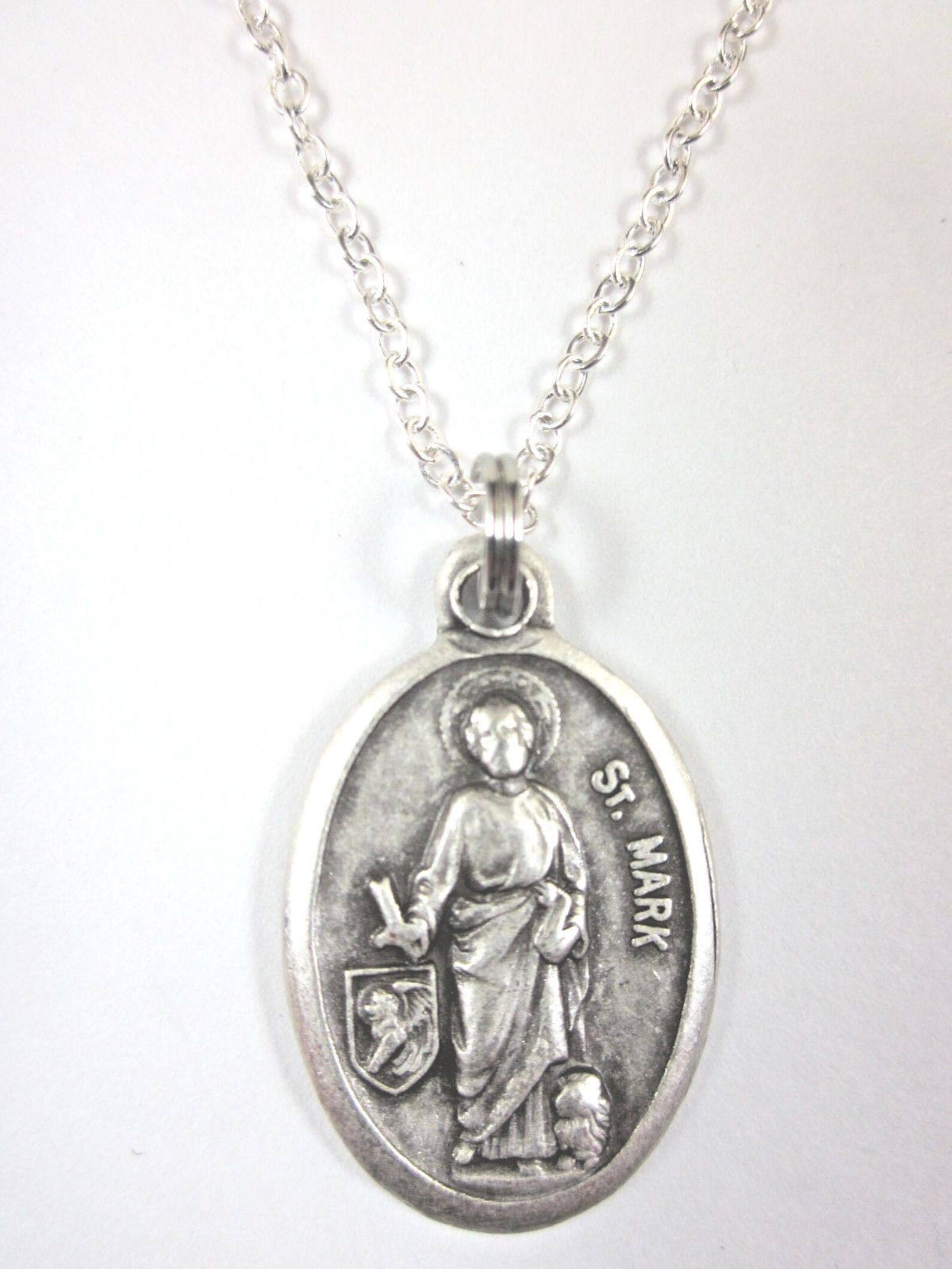 St Mark Medal Italy Pendant Necklace Ladies 20" Chain Gift Box & Prayer ...