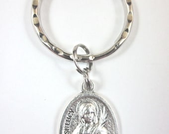 Medalla de Santa Lucía, Italia, llavero, caja de regalo y tarjeta de oración