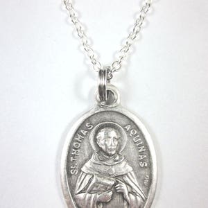 St Thomas Aquinas Medal Italy Pendant Necklace Ladies 20&quot; Gift Box & Prayer Card