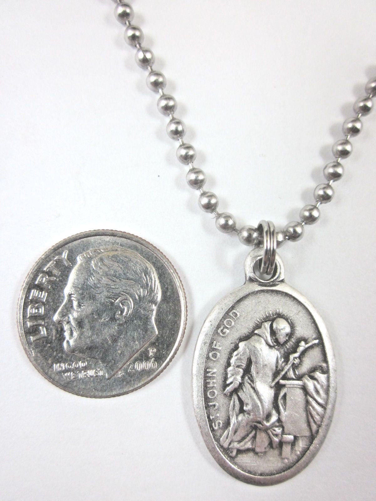 St John of God Medal Italy Pendant Necklace 24" Ball Chain Gift Box ...