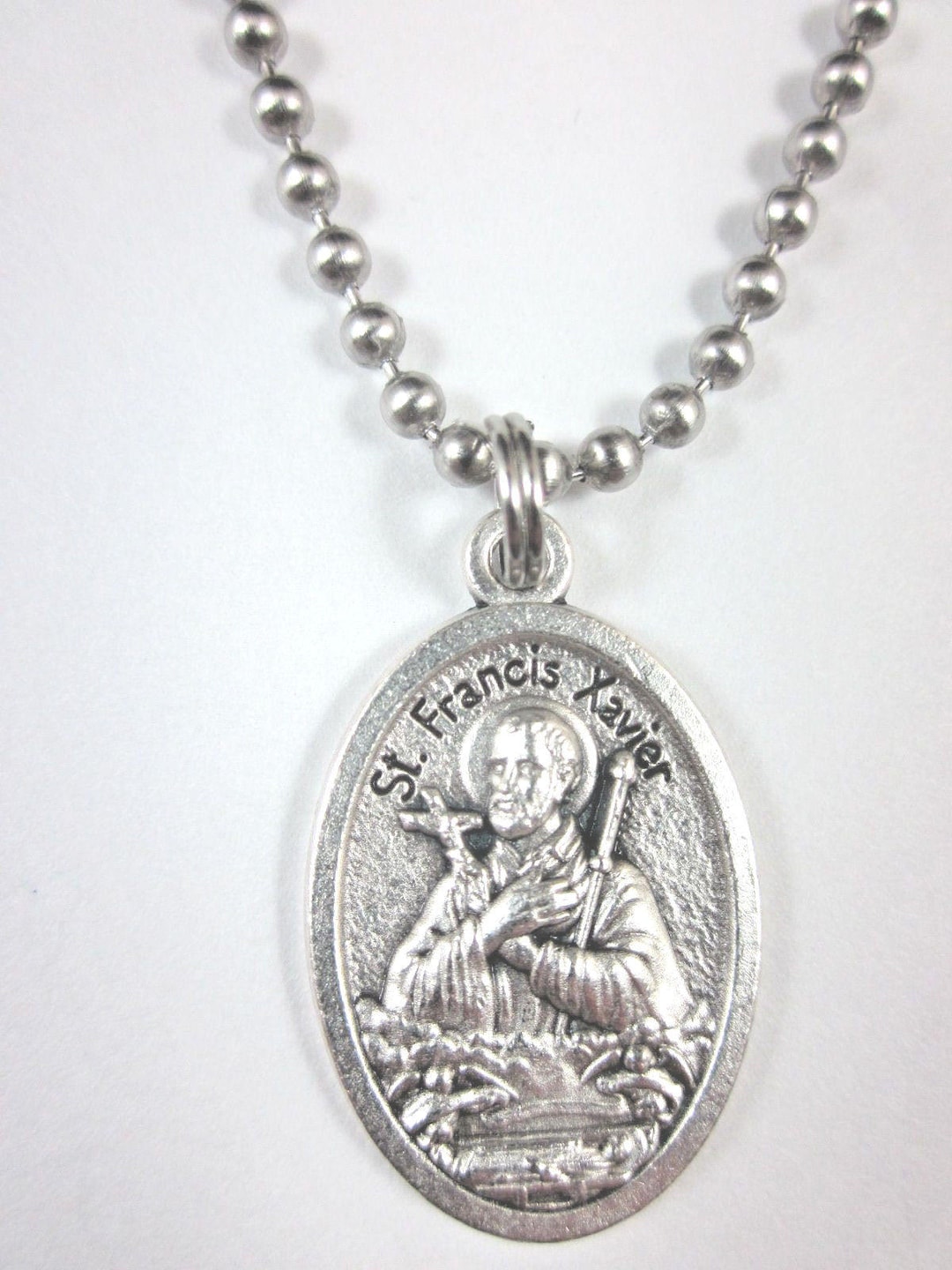 St Francis Xavier Medal Pendant Necklace 24" Ball Chain Gift Box Prayer ...