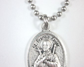 St Francis Xavier Medal Pendant Necklace 24" Ball Chain Gift Box Prayer Card
