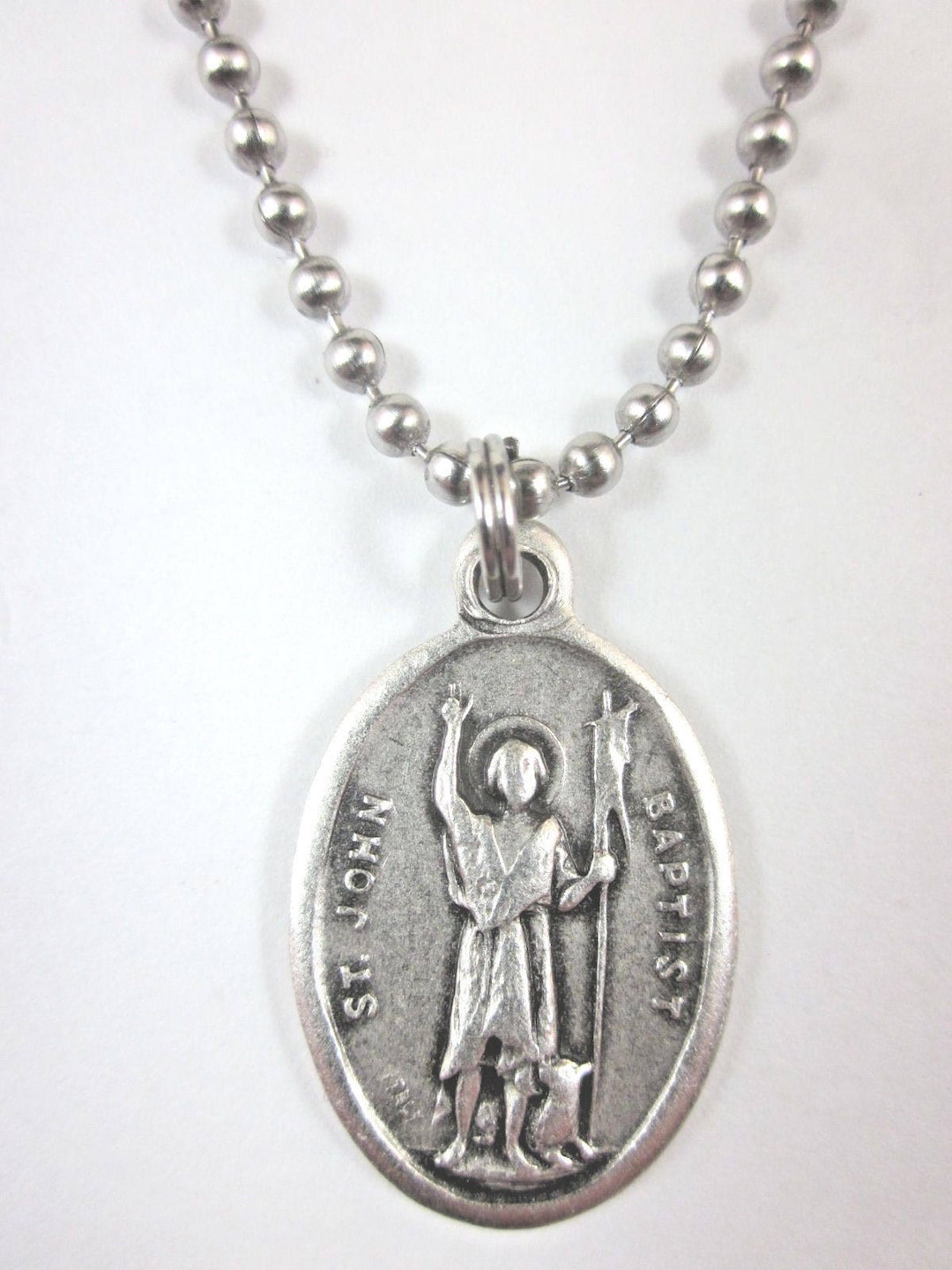 St John the Baptist Medal Pendant Necklace 24" Ball Chain Gift Box ...