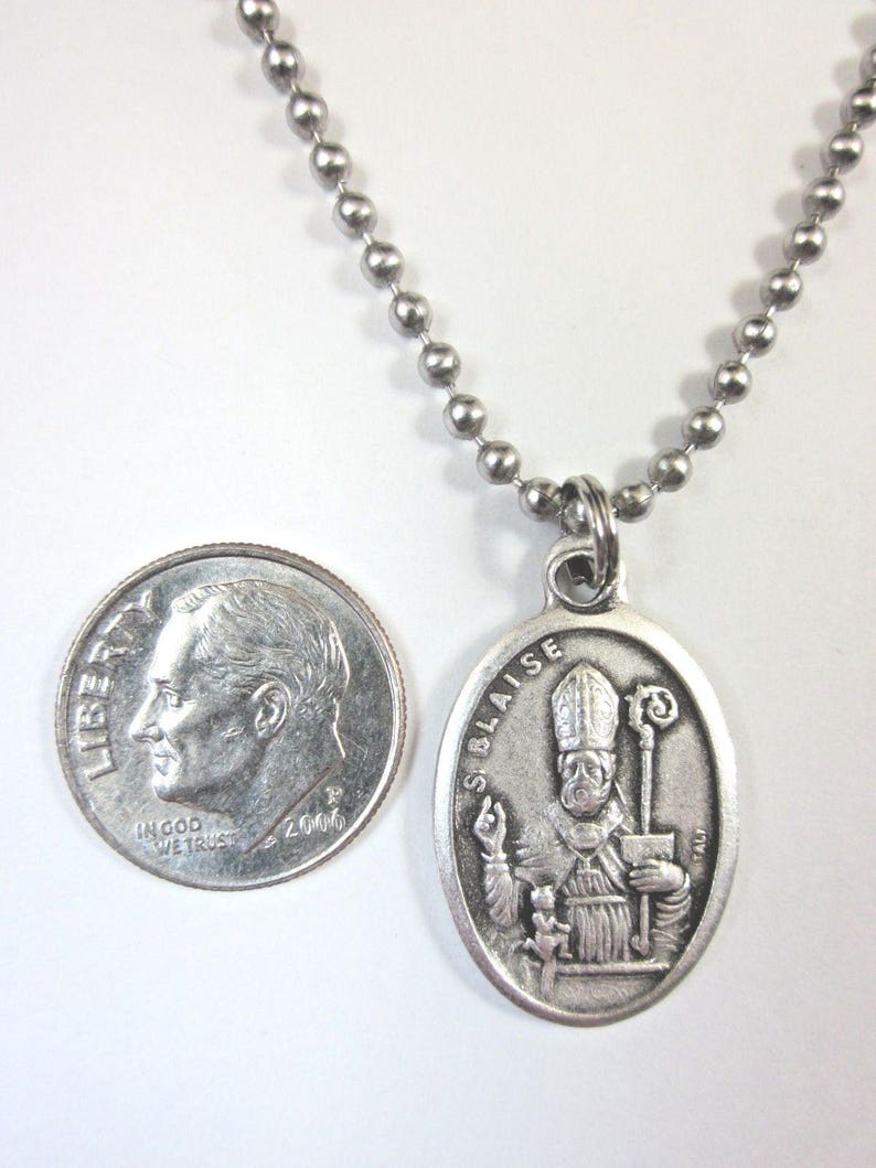 St Blaise Medal Italy Pendant Necklace 24" Ball Chain Gift Box & Prayer ...