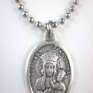 Our Lady of Czestochowa Medal Italy Pendant Necklace 24&quot; Ball Chain Gift Box & Prayer Card